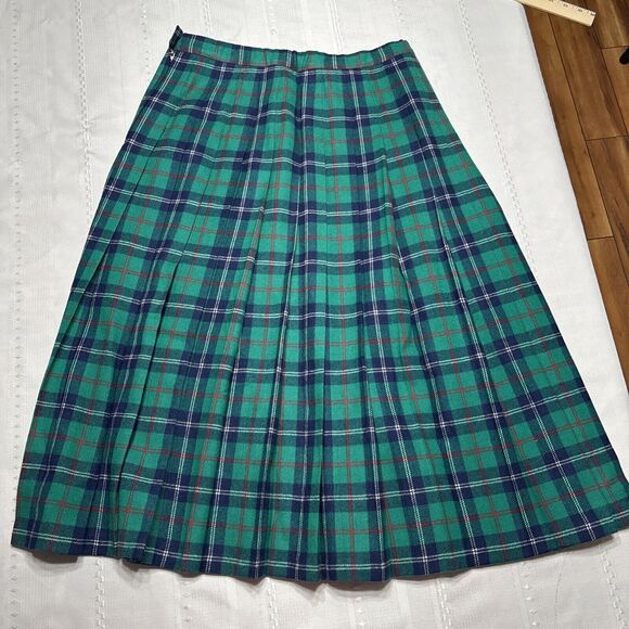 Vintage Pendleton Green & BluePlaid Pleated Skirt 100% Wool Womens Size 16 - Picture 3 of 8